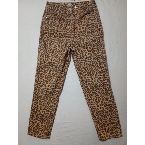 Time and Tru Pants Womens 4 Brown Straight Leg High Rise Jeans Leopard Print - Picture 1 of 6